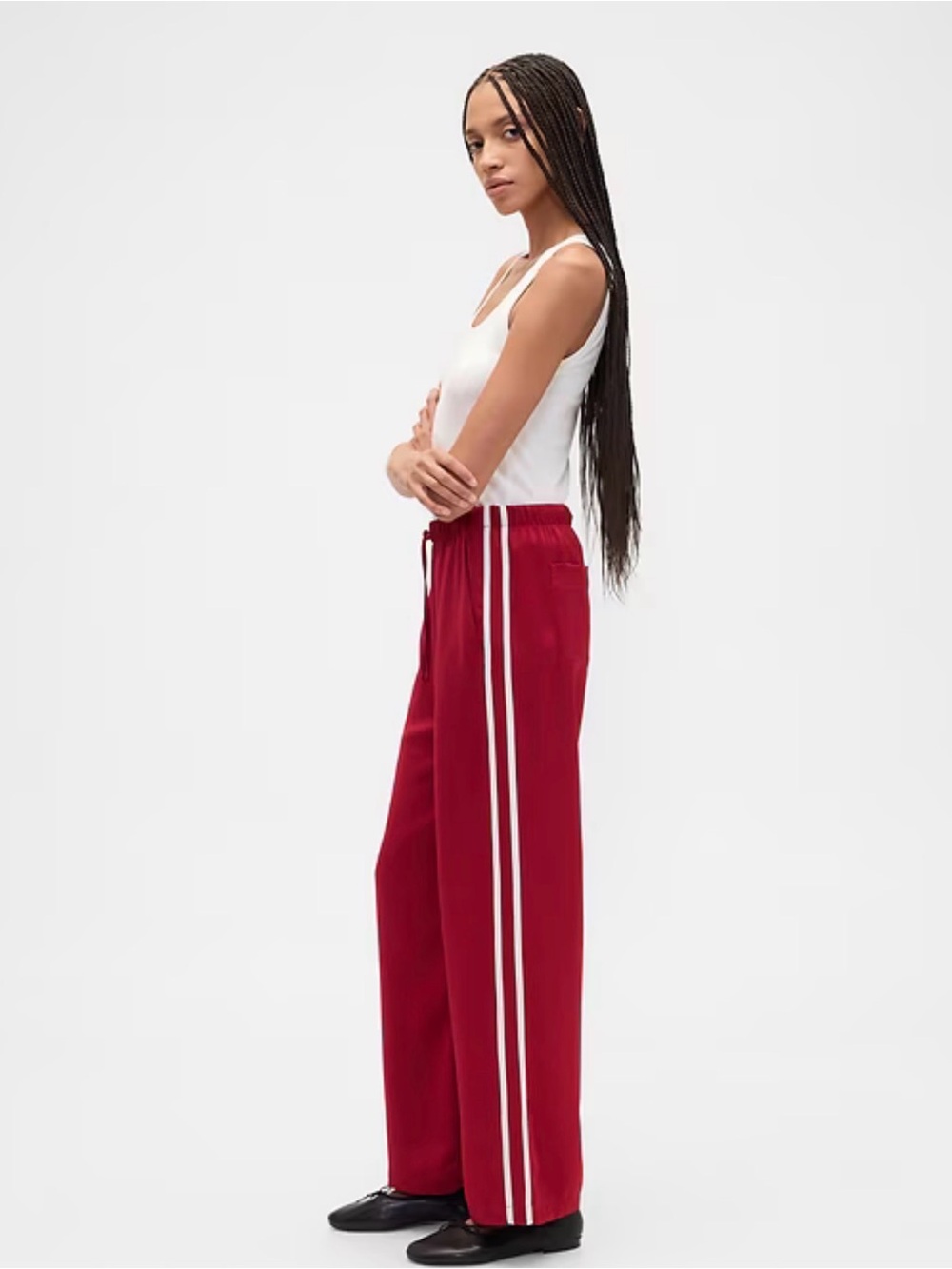 GAP Red Satin Elastic Waist Pants